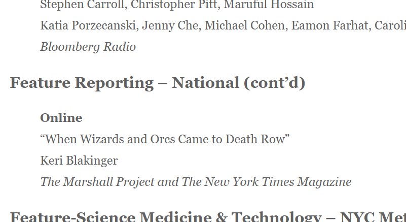In an unexpected (to me) twist, my story about men playing D&D on death row in Texas won a New York Press Club award. 🎉🎉🎉