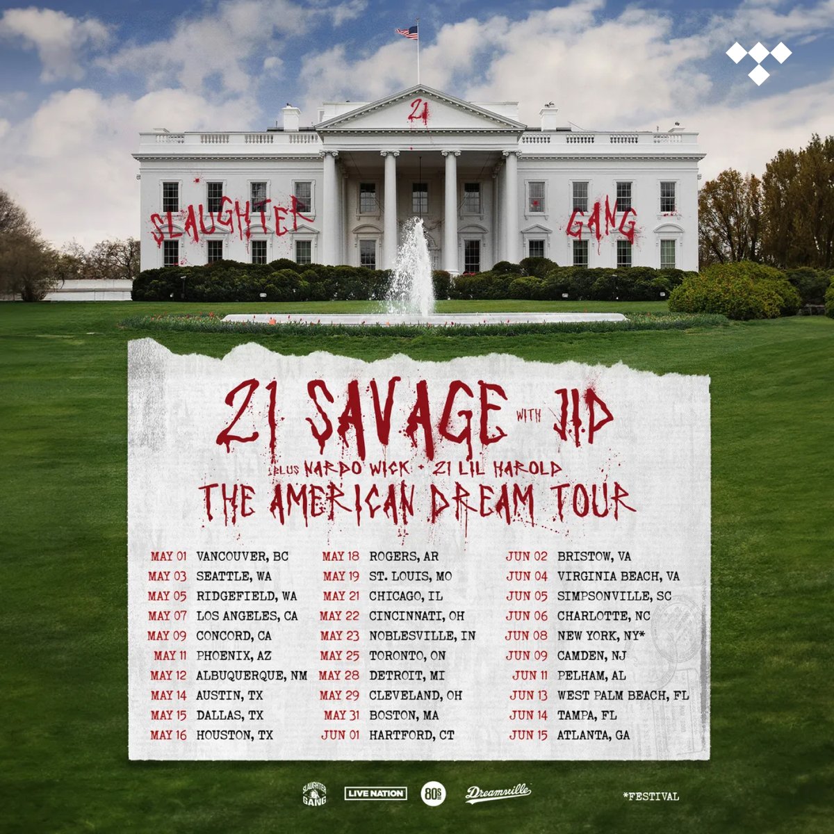 .@21savage begins the Texas leg of his 'American Dream Tour' today. Get amped with the official set list here: tidal.link/44vWSSv