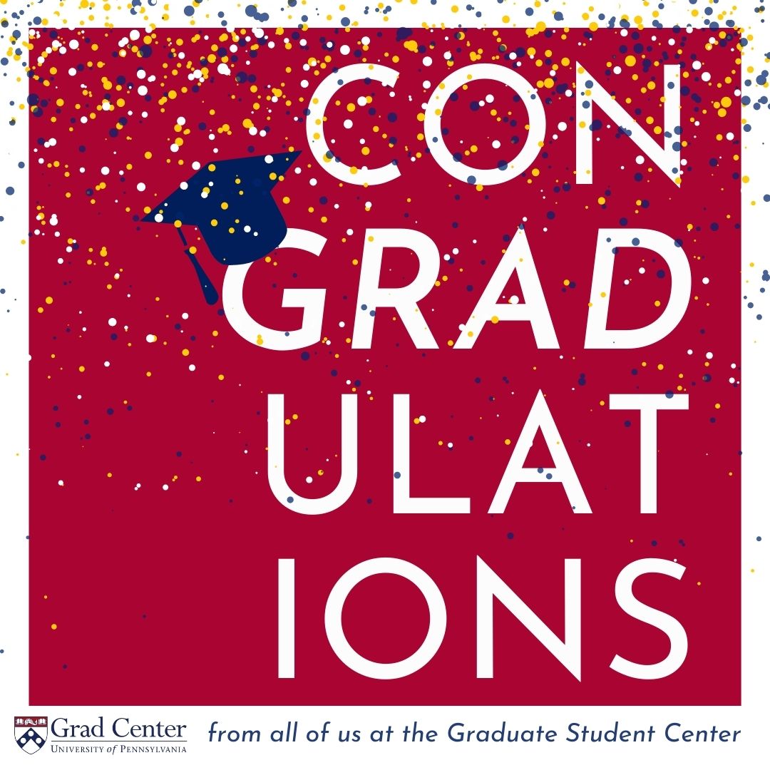 🎉🎓Congratulations to all the graduate &amp; professional students graduating this year! 🎓🎉And congrats to EVERYONE for making it through another academic year!🎉

Visit bit.ly/PennGradEvents for end of term events + find resources for new graduates at gsc.upenn.edu/alumni-resourc…