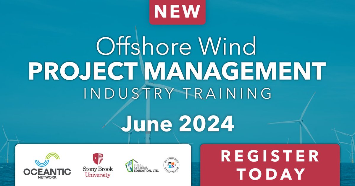 Oceantic Network is offering a NEW course this summer: Offshore Wind Project Management, in collaboration with Stony Brook University and Total Systems Education, Ltd.! Find all the course information here: bit.ly/3UyE2Wb