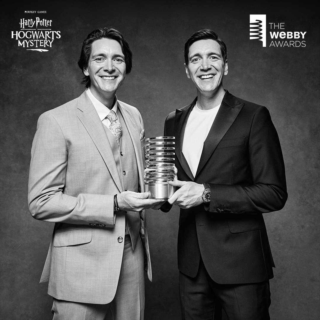 We're so grateful to James and Oliver Phelps for accepting @TheWebbyAwards last night on our behalf. We can't wait for everyone to see what's next for #HarryPotter Hogwarts Mystery this year!