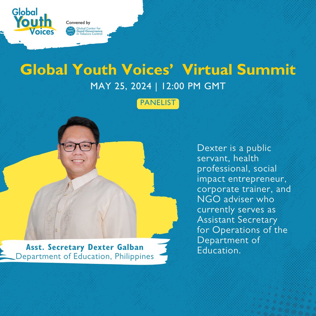 A young public servant in PH, Dexter has witnessed firsthand how the tobacco industry influences policymaking to serve its own interests. How did he tackle this challenge? Discover his at the Global Youth Voices’ Virtual Summit on May 25th! Register here: bit.ly/4b5PGyX