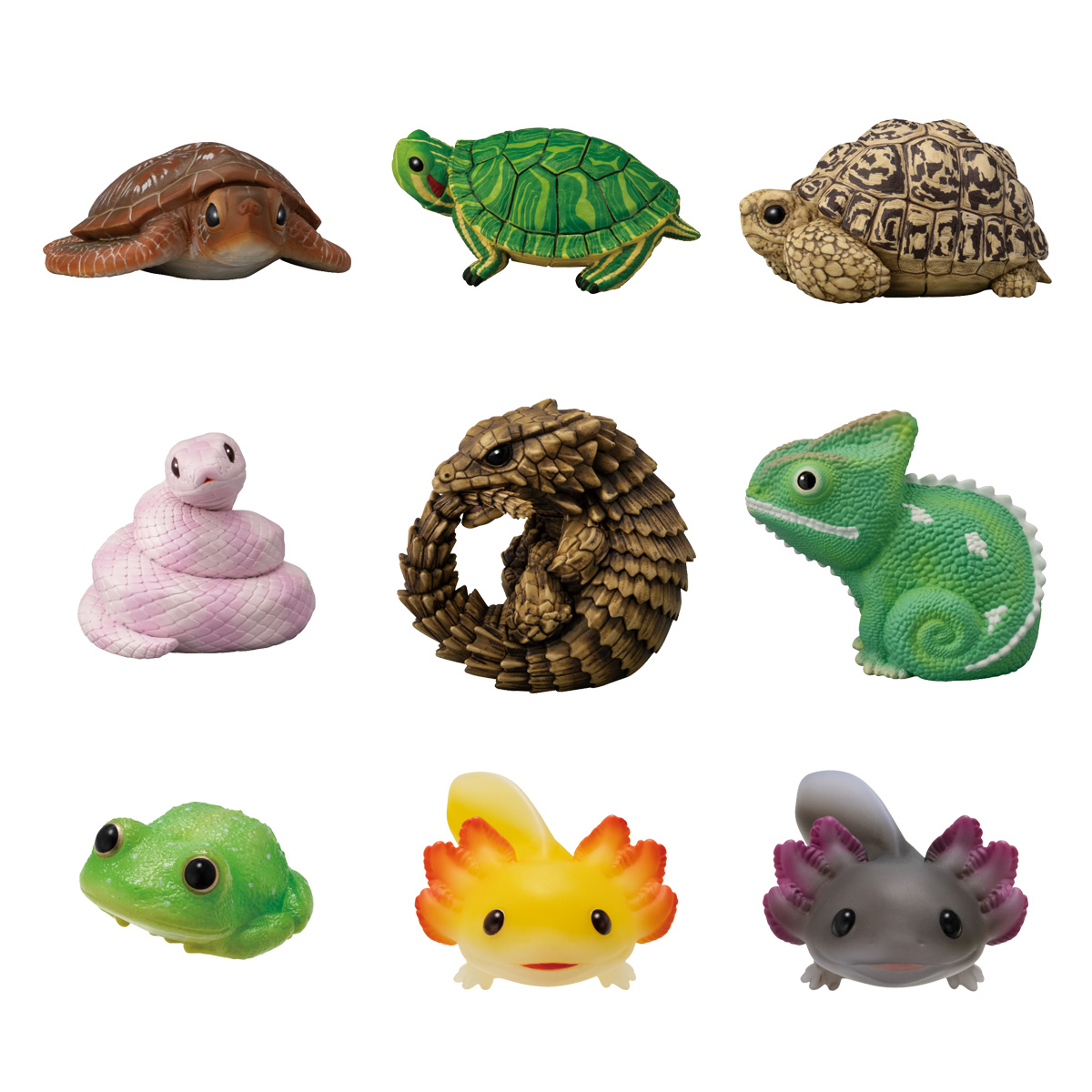 Tenori Friends 11 - Reptiles & Amphibians

This is a collection of cute, realistic representations of birds & animals made of soft vinyl that sits on the palm of your hand (Tenori). The approx. 3' tall creatures can be your perfect friends, pets, & ornaments. 

#Shokugan #Bandai