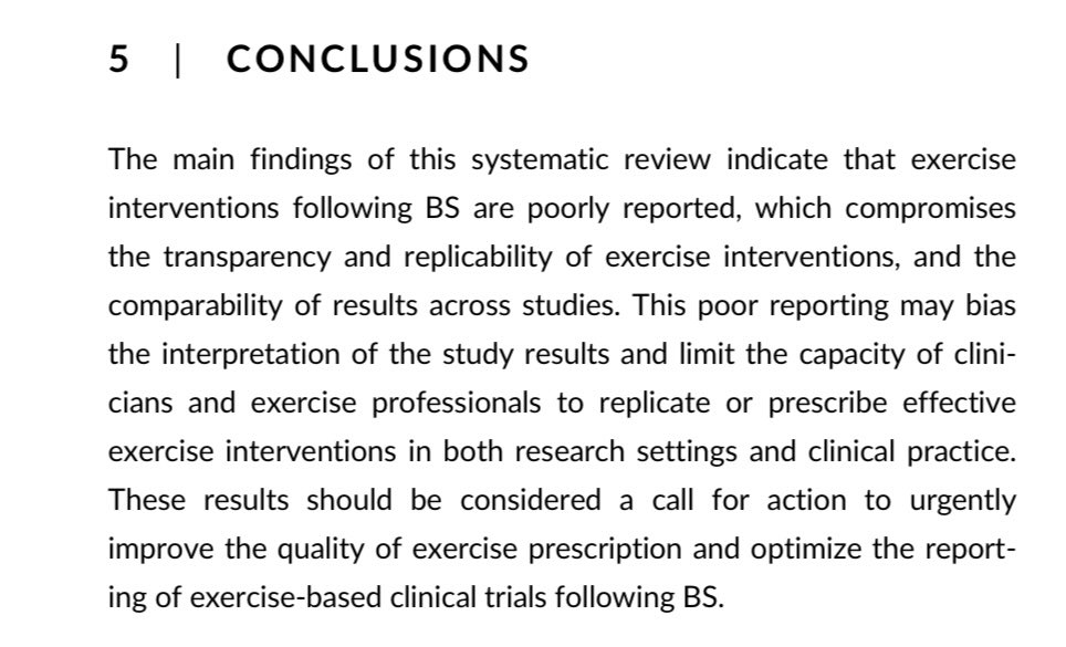 📣A #SYSTEMATICREVIEW AND A CALL FOR ACTION to improve #EXERCISE prescription in bariatric #SURGERY 

🚨#EXERCISE interventions post-BS are poorly reported, compromising its replicability in both research settings and clinical practice💪🏻

🗞️doi.org/10.1111/obr.13…

<a href="/WorldObesity/">World Obesity</a>