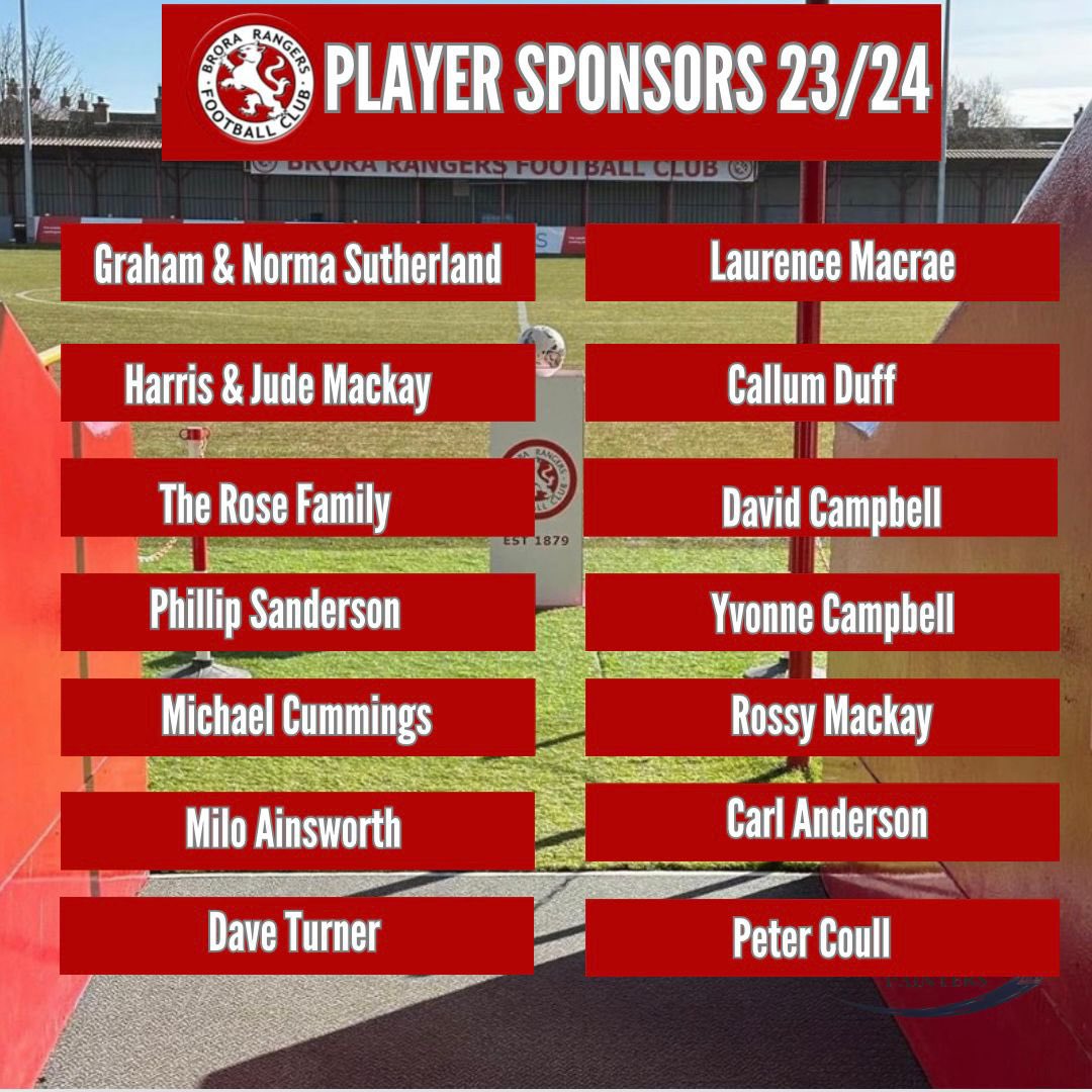 We would like to thank all last seasons player sponsors. Your continued support is greatly appreciated by the club. 👏 #COYR
