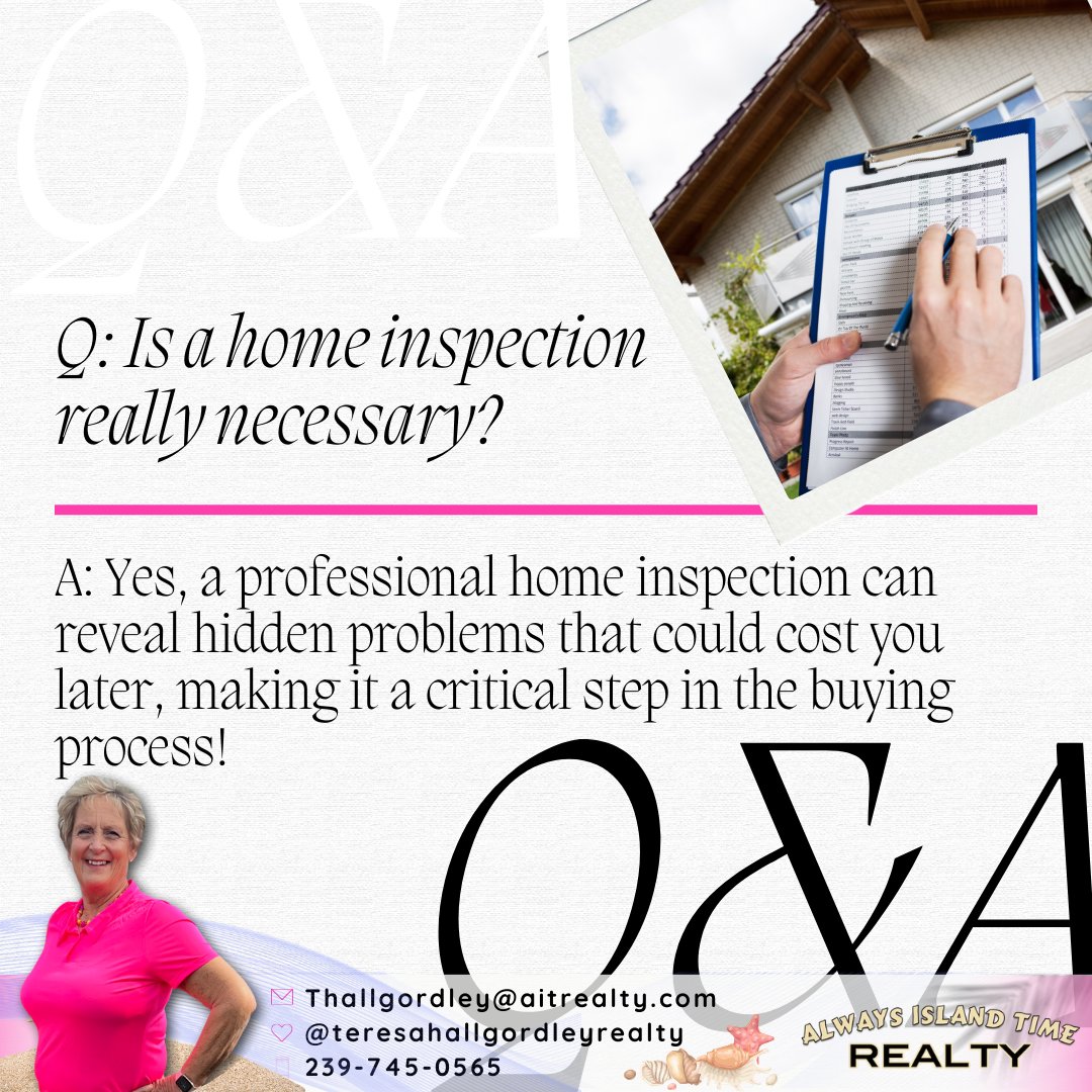 Never skip the step of a home inspection—it's the crystal ball that reveals what's beneath the surface. 🔍

✨#alwaysislandtimerealty #aitrealty ⁠ #realestatetips #realestatenews #sunnysouthwestflorida #capecoral #fortmyers