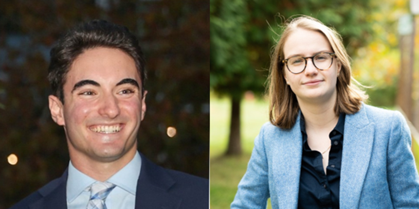 Congratulations to the 2024 recipients of the @Center4Politics' annual Douglas C. Page (Col '84) Scholarship, established by UVA alumnus Frank Leone @DemRulz (BA ’82, JD ’85). This year's recipients are @EzraThau (left) of Bala Cynwyd, PA & @AinsleySkipper (right) of…