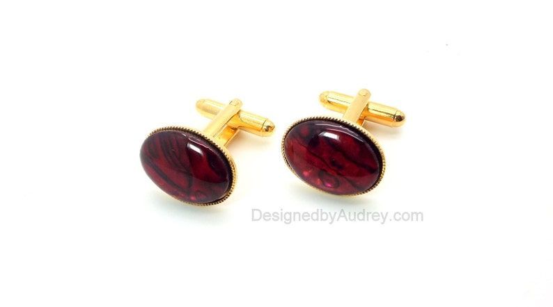 Great Red Cufflinks - Ruby Red Paua Shell Cufflinks - Red Oval Cufflinks - Red Pearl Cufflinks - Red Paua Shell Cufflinks by #DesignedbyAudrey.  Awesome mens #handmade dress accessories buff.ly/4a2YiVK via @Etsy