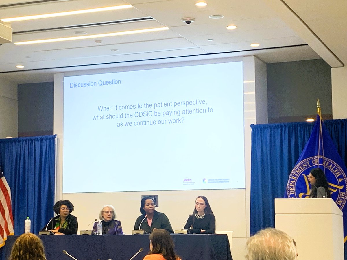 Rina Dhopeshwarkar is moderating a very engaging discussion on #PCCDS with patient advocates, @TiffanyAndLupus @deborahcollyar @KisteinM  & Angela Dobes, at the #CDSiC Annual Meeting exploring how patient perspectives can be further centered.