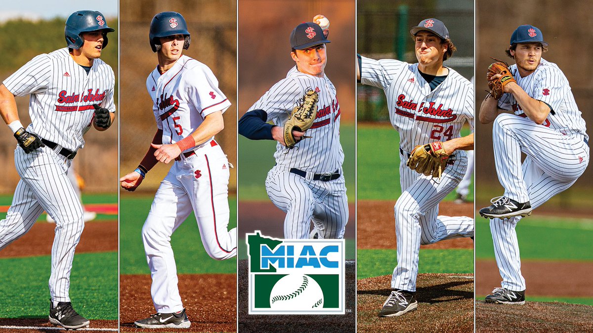Congratulations to the 5⃣ @SJU_Baseball student-athletes who earned All-MIAC honors today! RELEASE: gojohnnies.com/news/2024/5/14… #GoJohnnies #d3baseball