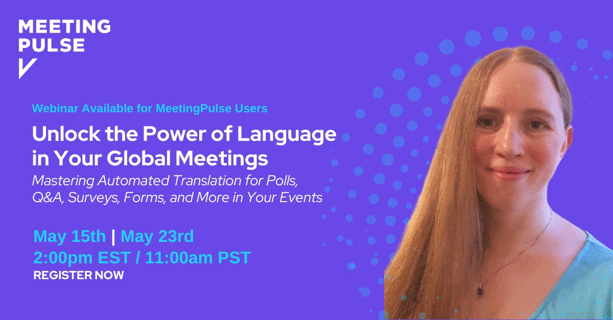 Webinar Tomorrow! One-Click, Real-Time Translation for Your Global Meetings

Join us for an enlightening session where we explore automated translation technologies in polls, surveys, forms, quizzes, Q&amp;A, and voting systems.

REGISTER: us02web.zoom.us/webinar/regist…