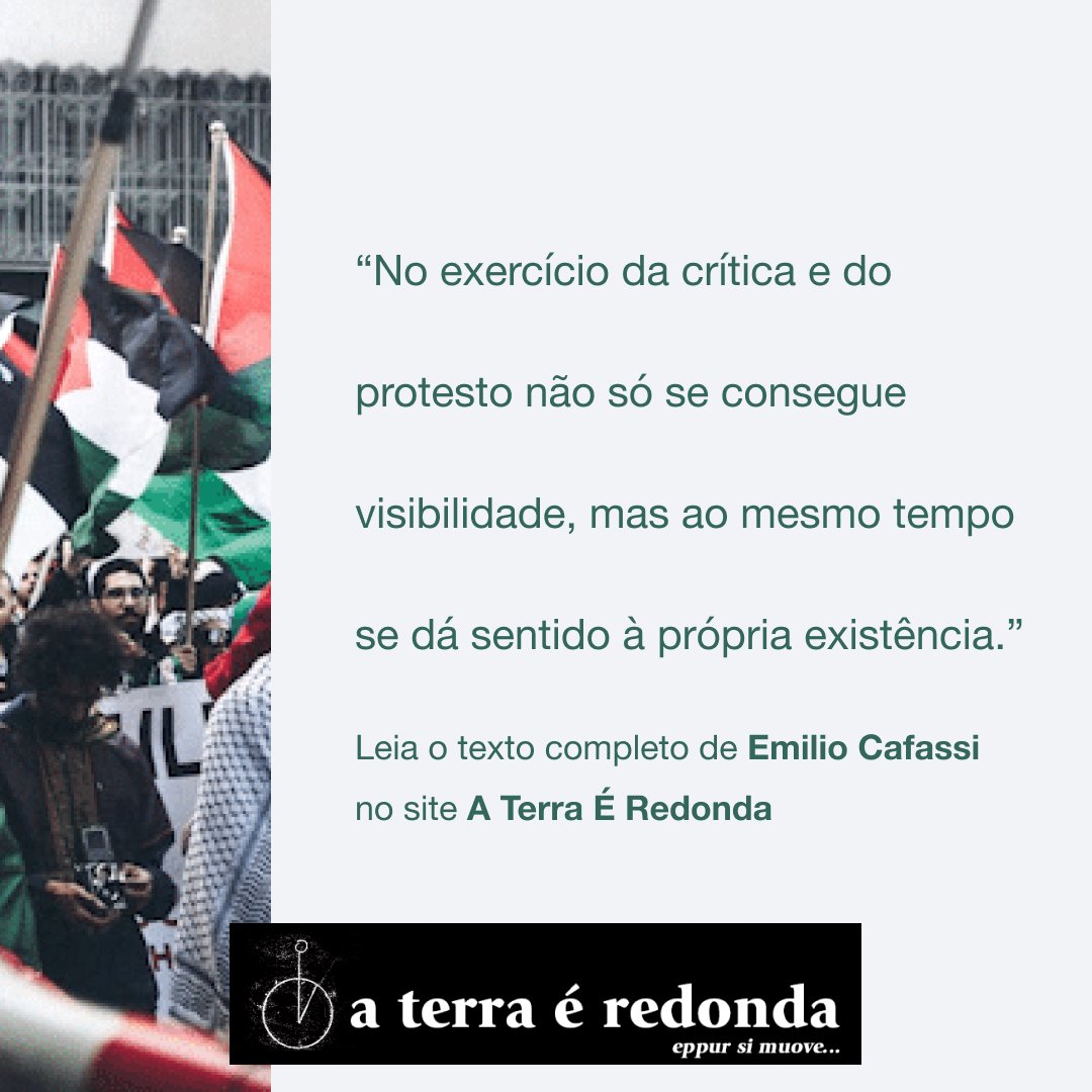 O elogio dos protestos Por Emilio Cafassi No exercício da crítica e do protesto não só se consegue visibilidade, mas ao mesmo tempo se dá sentido à própria existência. aterraeredonda.com.br/o-elogio-dos-p… #aterraéredonda #EmilioCafassi