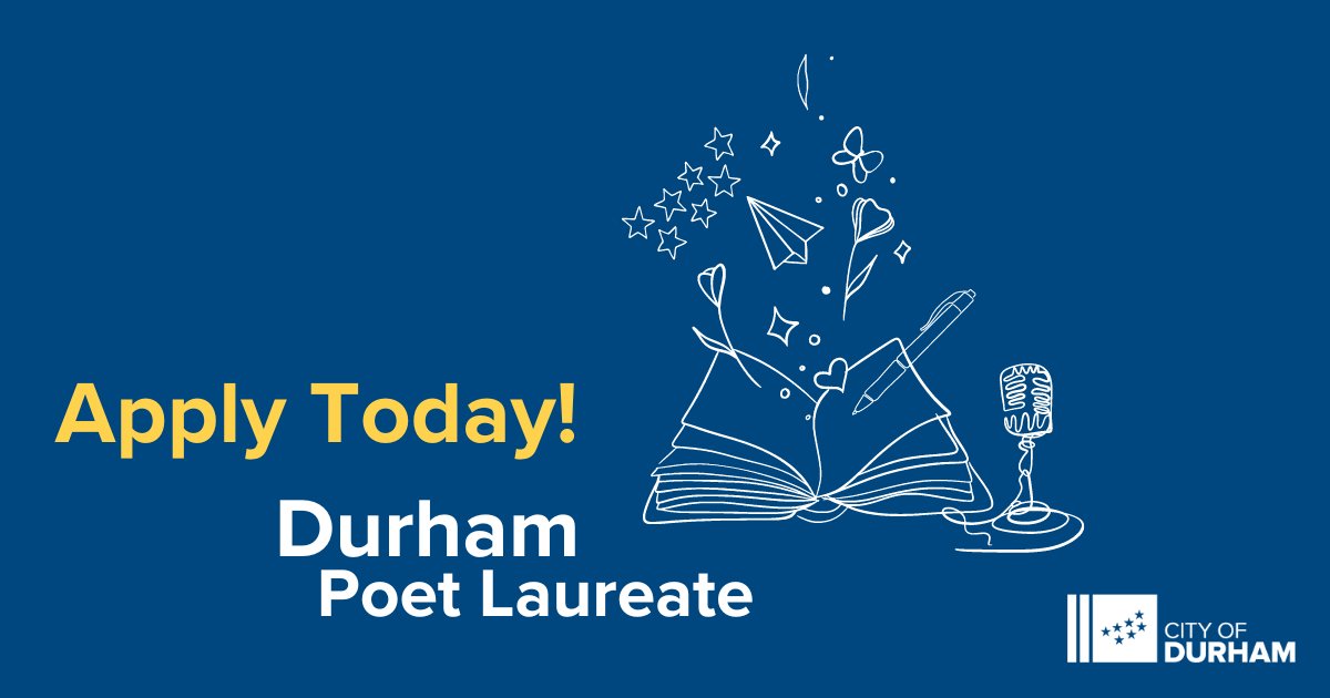 Calling poets & creative writers! Are you the City's next Poet Laureate? The Poet Laureate program promotes public appreciation of poetry and literature through special events & learning sessions. Visit DurhamNC.gov/5212 to complete an application. ✏️ 📖 🎉