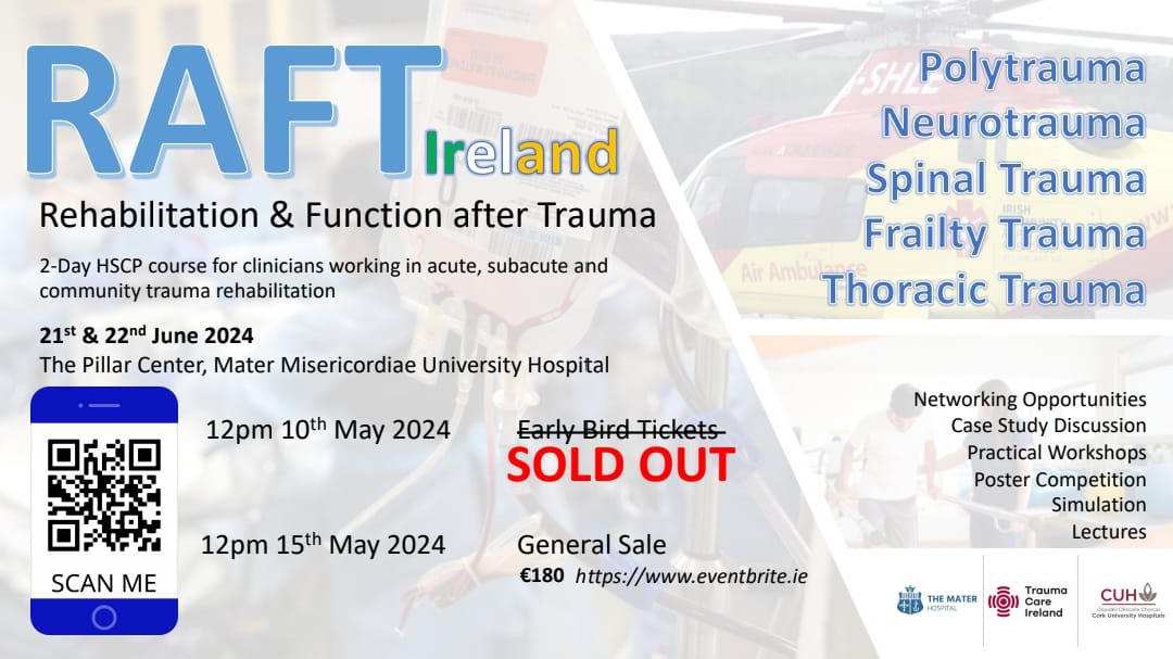 Elaine Ni Oibicin (@elainehopkinspt) on Twitter photo 🚨🚨 EARLY BIRD TICKETS HAVE SOLD OUT 🚨🚨
⏰️ Set your alarms for 12 pm tomrorrow!!!
🎟 General Sale Tickets available via Eventbrite
eventbrite.com/e/rehabilitati….
<a href="/MaterTrauma/">Mater Hospital Trauma</a> <a href="/CorkTrauma/">Cork University Hospital Major Trauma Centre</a> <a href="/ThePillarDublin/">The Pillar Dublin</a> <a href="/TraumaCareIrl/">Trauma Care Ireland</a> 🚨🚨 EARLY BIRD TICKETS HAVE SOLD OUT 🚨🚨
⏰️ Set your alarms for 12 pm tomrorrow!!!
🎟 General Sale Tickets available via Eventbrite
eventbrite.com/e/rehabilitati….
<a href="/MaterTrauma/">Mater Hospital Trauma</a> <a href="/CorkTrauma/">Cork University Hospital Major Trauma Centre</a> <a href="/ThePillarDublin/">The Pillar Dublin</a> <a href="/TraumaCareIrl/">Trauma Care Ireland</a>