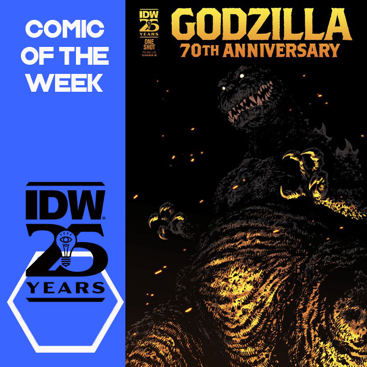 Our #ComicoftheWeek is #Godzilla70thAnniversary #1 by @HeGotGronch @AdamTGorham and more from @IDWPublishing - This anthology features nine stories by a host of incredible creators, each exploring different aspects of Godzilla’s enduring popularity ^KB wp.me/p8WCuG-3nZ