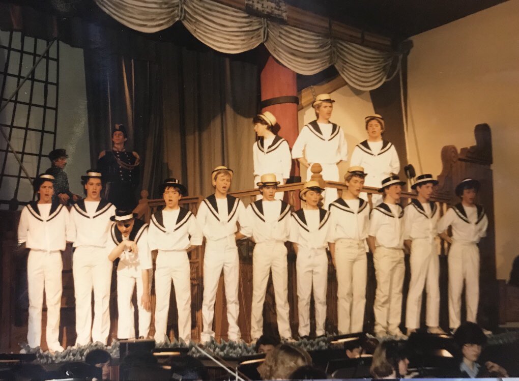 Hahaha! Just found this pic of me in the school production of ‘HMS Pinafore’ circa 1985-86 and the funniest thing about it is I’m not sure which one of these salty sea-dogs is me!
