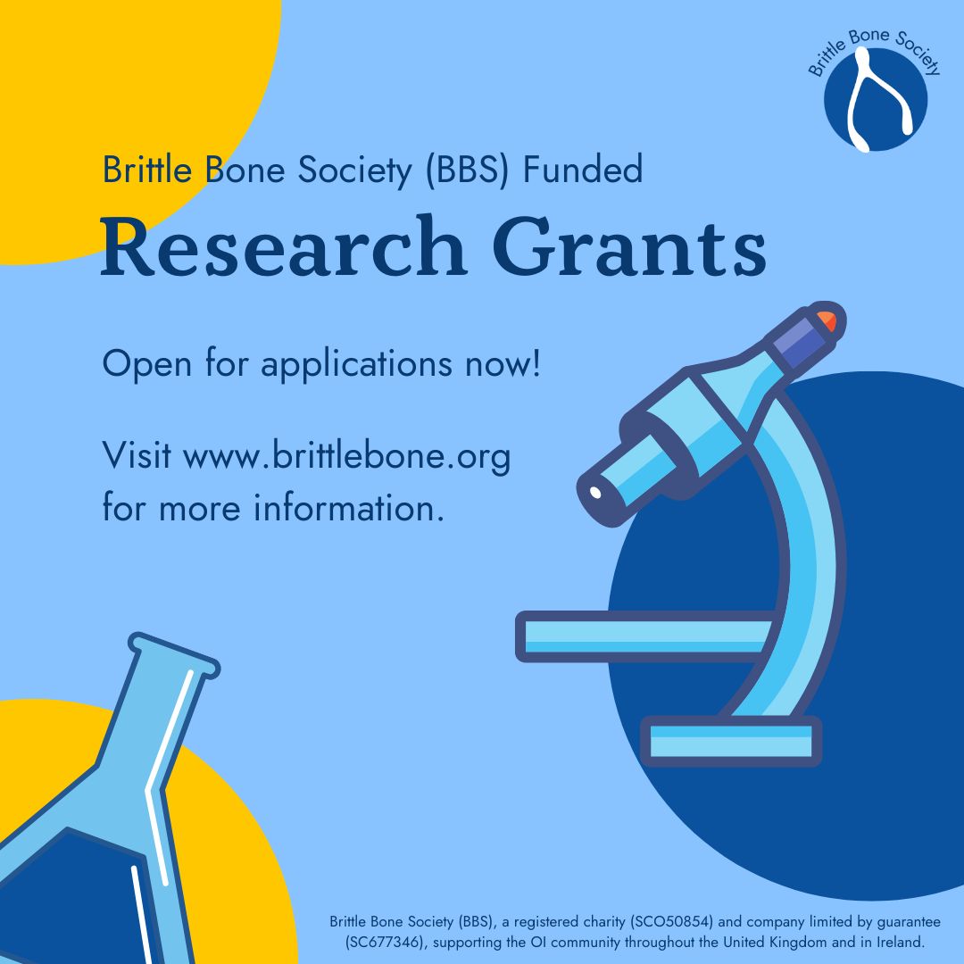 Did you know that our Research Grant Scheme is open for applications? If you would like to apply, be quick, the deadline is the end of May! If you are a researcher within the OI field, you can find more information and apply here: brittlebone.org/research-studi… 💙✨