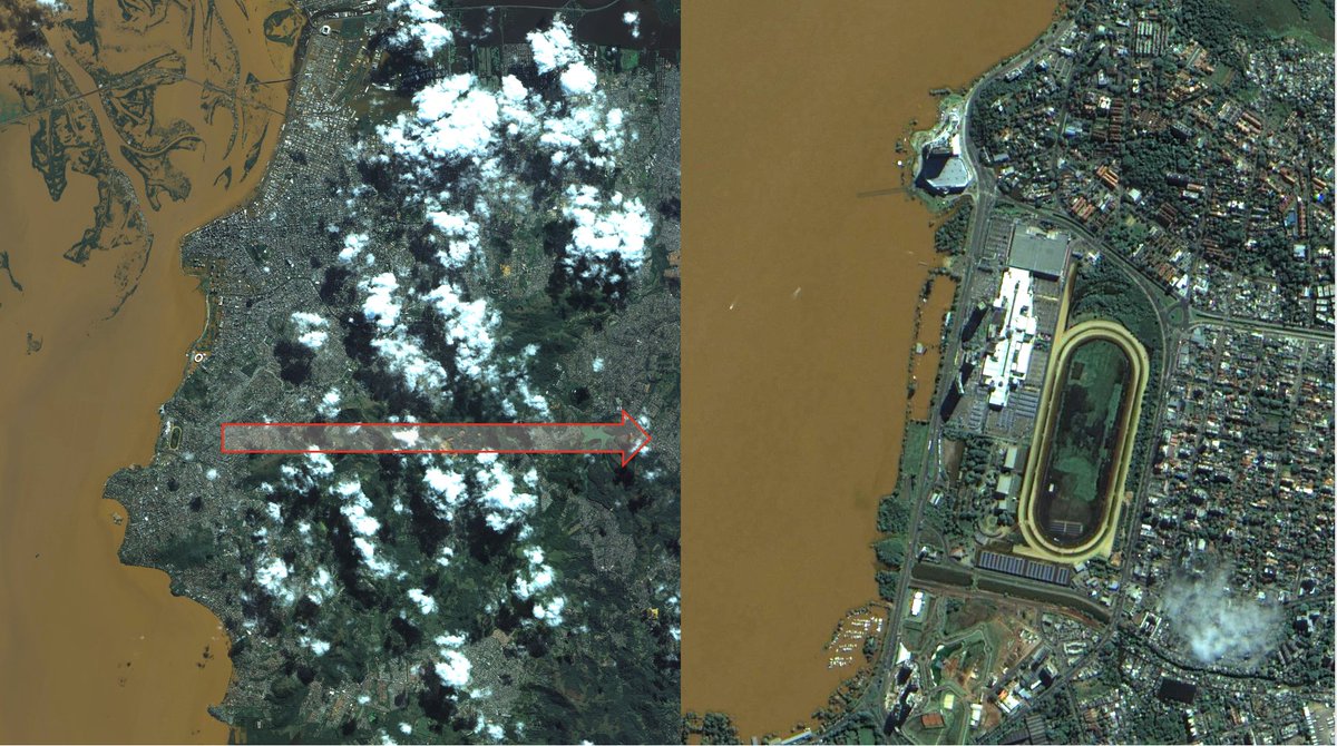Imagem de Porto Alegre, da câmera WPM a bordo do satélite #CBERS4A  operado pelo@inpe_mcti, em 09/05/2024.  Com a fusão das bandas temos um produto de 2 m de resolução espacial. Essa cena foi gerada pelo Emiliano Castejon.