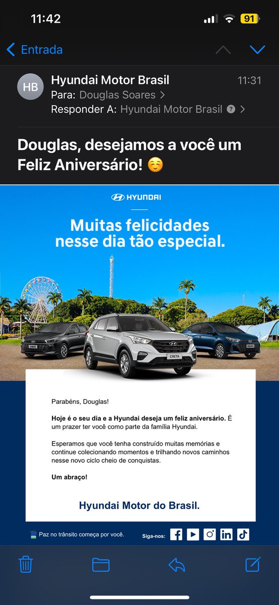 Doug_5oares's tweet photo. @Hyundai Obrigado pela mensagem
Mas poderia mandar um carro no lugar do e-mail né 🫠 https://t.co/ZTHcAEzUoB