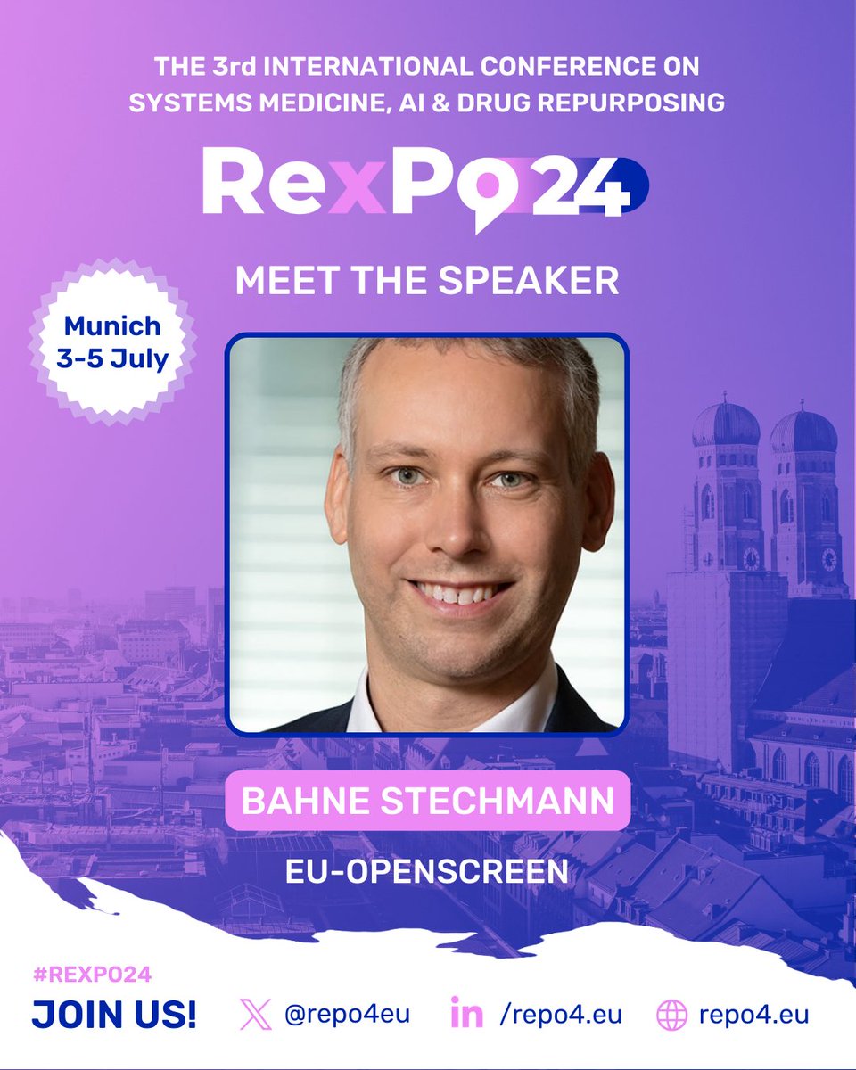 #RExPO24 Speaker Spotlight 💊 Bahne Stechmann, Deputy Director at @EuOpenscreen 🇪🇺

Are you ready to meet the top voices shaping the #FutureOfMedicine? Join us in Munich on 3-5 July for RExPO24, the conference on #SystemsMedicine, #AI & #DrugRepurposing 👇
repo4.eu/rexpo24/agenda