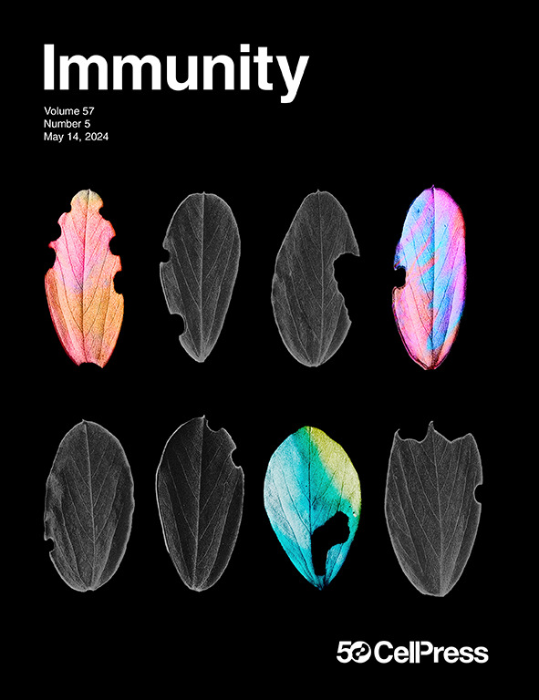 New issue online! Cover depicts work from <a href="/TsangLab/">John Tsang @tsanglab.bsky.social</a> &amp; <a href="/MPMule/">Matt Mulè</a> &amp;co identifying  a "naturally adjuvanted" state in individuals who respond more robustly to unadjuvanted vaccines. Artwork by Sarah Hopkins cell.com/immunity/issue…