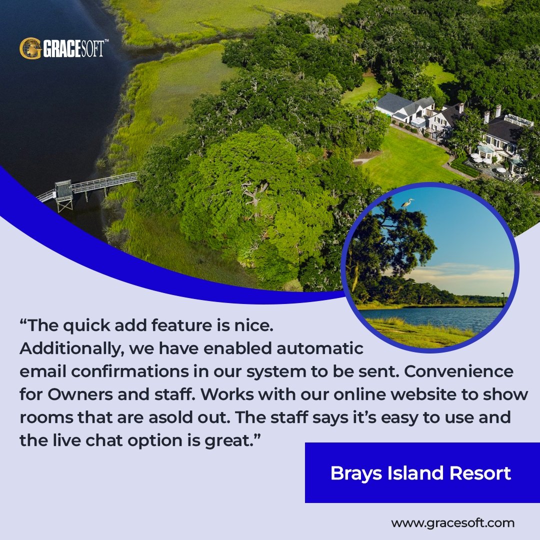 Thank you, 𝐁𝐫𝐚𝐲𝐬 𝐈𝐬𝐥𝐚𝐧𝐝 𝐑𝐞𝐬𝐨𝐫𝐭, for your trust in GraceSoft Easy Innkeeping! We're thrilled to be a part of your success story. 🤗

#ClientTestimonial #HappyCustomers #HotelManagement #EasyInnkeeping #CustomerSuccess #GraceSoft #hoteliers #braysislandresort