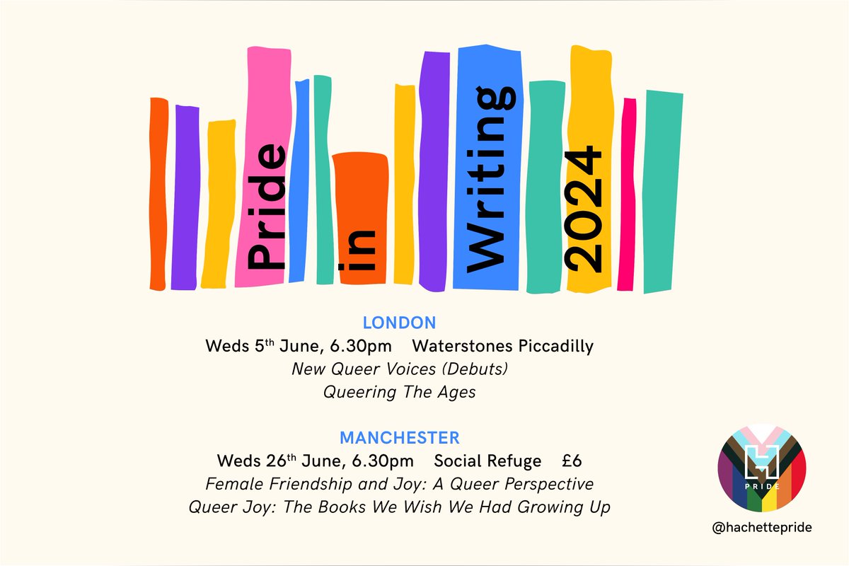 HachettePride's tweet image. Another year, another fantastic line up for Pride in Writing at @WaterstonesPicc and @SocialRefugeMCR!   Follow the link our bio to celebrate our 5th year of PiW 🎉