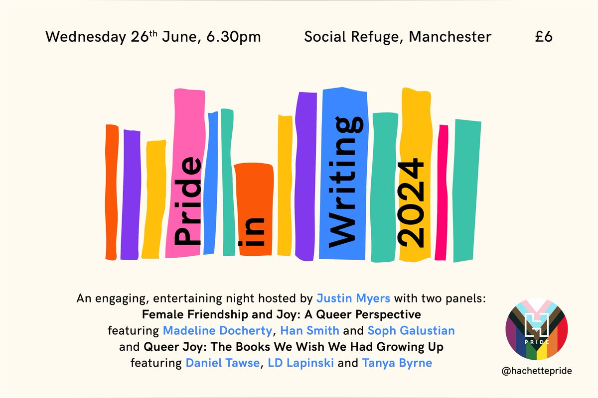 HachettePride's tweet image. Another year, another fantastic line up for Pride in Writing at @WaterstonesPicc and @SocialRefugeMCR!   Follow the link our bio to celebrate our 5th year of PiW 🎉