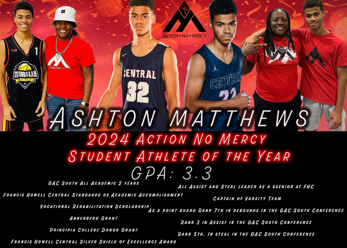 It’s with great honor that we present  <a href="/MatthewdAshton/">Ashton Matthews ❤️🔺</a> as our 2024 Action No Mercy Student Athlete ! We wish you great success as you step into your future.. As always “When It’s Time For Action , Give Them No Mercy” 

❤️🔺
<a href="/CoachDStringer/">Coach Stringer MEd</a> 
<a href="/PrepHoopsMO/">Prep Hoops Missouri</a> 
<a href="/PrinAthletics/">Principia College Athletics</a>