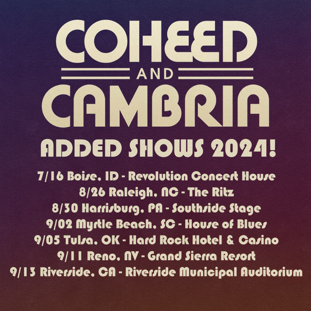 Some more for ya’. A few @coheed headline tour dates have been announced! Presale TOMORROW at 10am local time. General sale Friday.