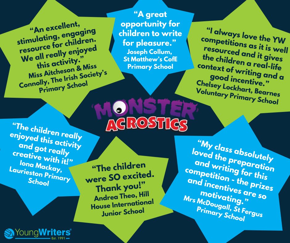 We've already received some entries for Monster Acrostics, and it's proving a hit! See what teachers are saying, then get your class in on the action! youngwriters.co.uk/comp/monster-a…