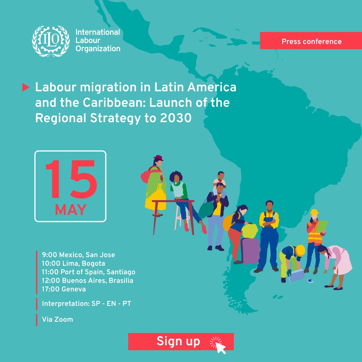 🌎How can Latin America and the #Caribbean respond to multiple challenges and maximize enormous opportunities of Labour Migration? ⏰Join us TOMORROW (15 May) at 11am Eastern Caribbean Time for a Press Conference to find out 🗣️SPAN-ENG-PORT Register👉 bit.ly/3wDqukj