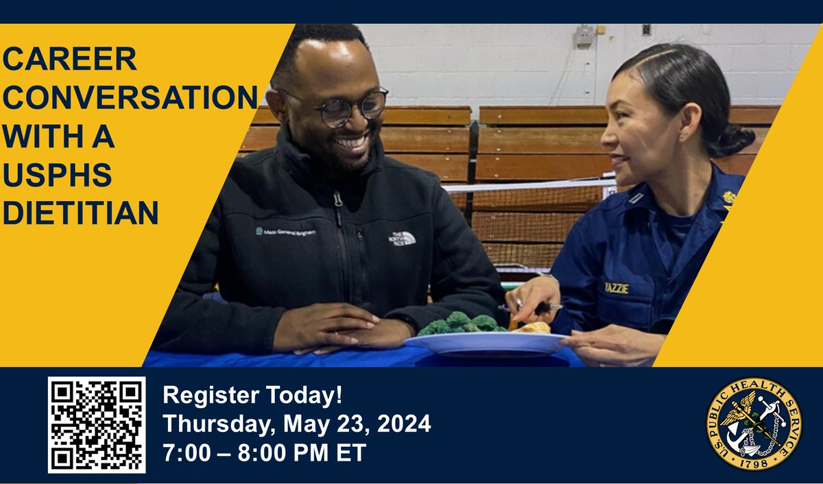 Have a passion for promoting and strengthening healthy communities? The U.S. Public Health Service (USPHS) has positions for you! Join us May 23, 2024 @ 7pm ET for a Career Conversation with a #USPHS Dietitian. Register: bit.ly/44lGJ1X #PublicHealth