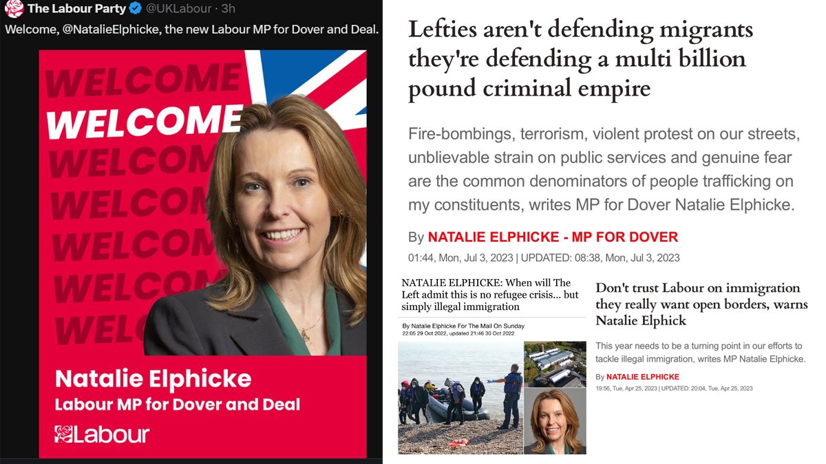 Two Faced Tory Defector Who Said Do Not Trust Labour Over Immigration They Want Open Borders. Natalie Elphick. Yet left the Tory party to go over to Labour, due to their failure to secure our borders. No wonder the UK is in a mess with these spineless MPs flip flopping.