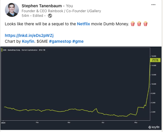 sltbaum's tweet image. $GME market cap goes from around $3B to $15B in a couple days. @KoyfinCharts