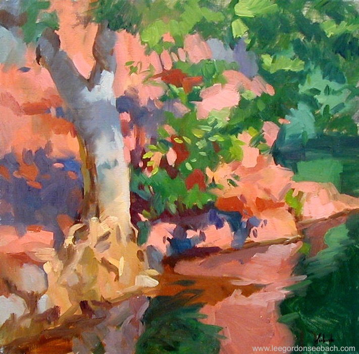 'Oak Creek Lagoon' oil on linen 20'x20'  Painted en plein air in Oak Creek Canyon north of Sedona, Arizona. 
#art #oilpainting #paintings #painting #landscapepainting #Landscapes #artists #artistsontwitter #enpleinair #Arizona #100daysofpainting #painterlypainter