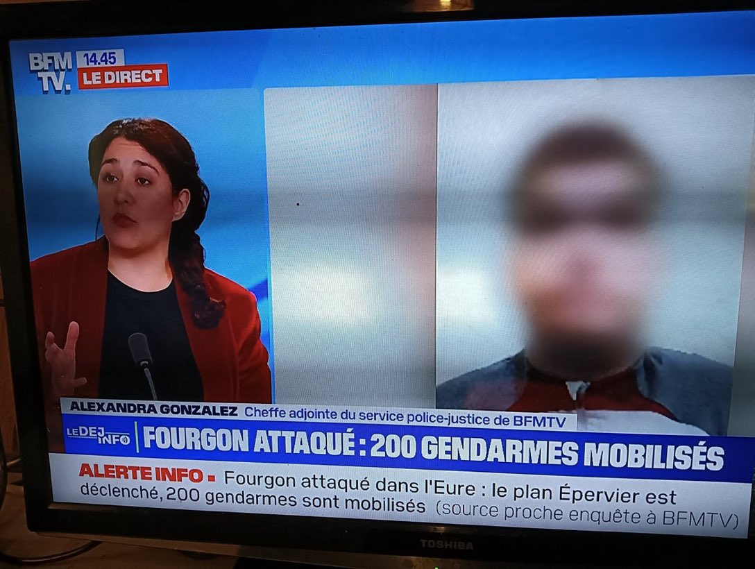 Sur @BFMTV ils flouttent le type meurtrier recherché par 200 gendarmes , pour protéger sa vie privée …🤦🏻‍♀️👇😏 TV Macron ds toute sa splendeur . Changez de chaîne . #incarville