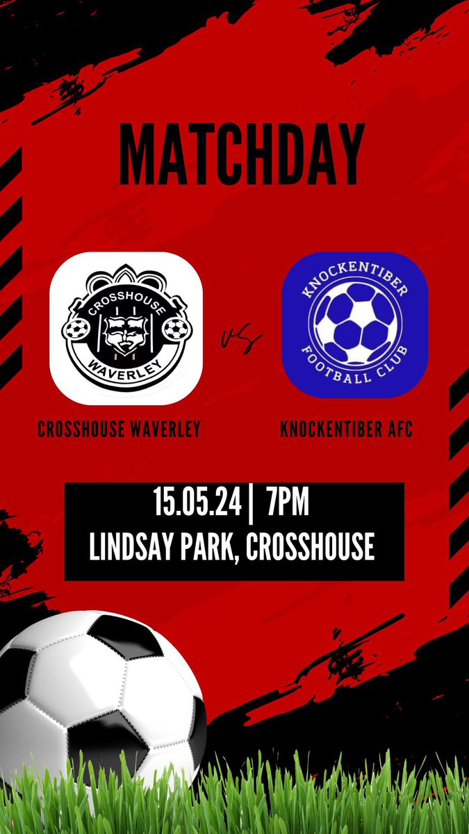 TOMORROW it’s our final home game of the season as we welcome @Knockentiber to Lindsay Park. ⚽️ @Knockentiber 🏆 AAFA Division 1 🕝 19:00 Kick Off 📍 Lindsay Park, Crosshouse. 🔴⚫️