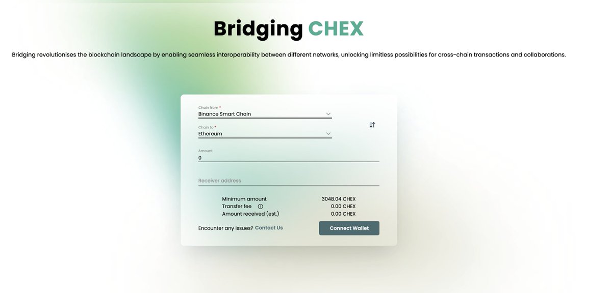 $BSC now supported with our $CHEX Bridge. Beware of scams. Check that you're using the correct bridge link. bridge.chintainexus.com/chex-bridge