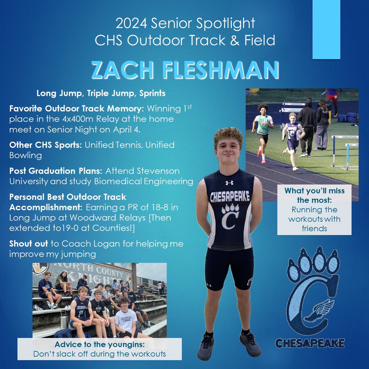 It’s time for Outdoor Track Senior Spotlights! Starting with Lilly Jagoe, Ty Schwartz, Jack Laib, and Zachary Fleshman! #cougarpride