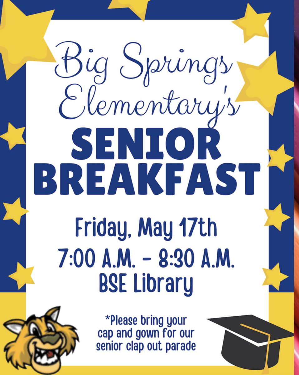 Don’t forget we have our Senior Breakfast on Friday! Make sure you help spread the word to any Big Springs Alumni to head on over for yummy breakfast and nostalgia! #OnceABobcatAlwaysABobcat @risdpta @RichardsonISD @bhsstem @JJPearceHS @LakeHighlandsHS #richardsonhighschool