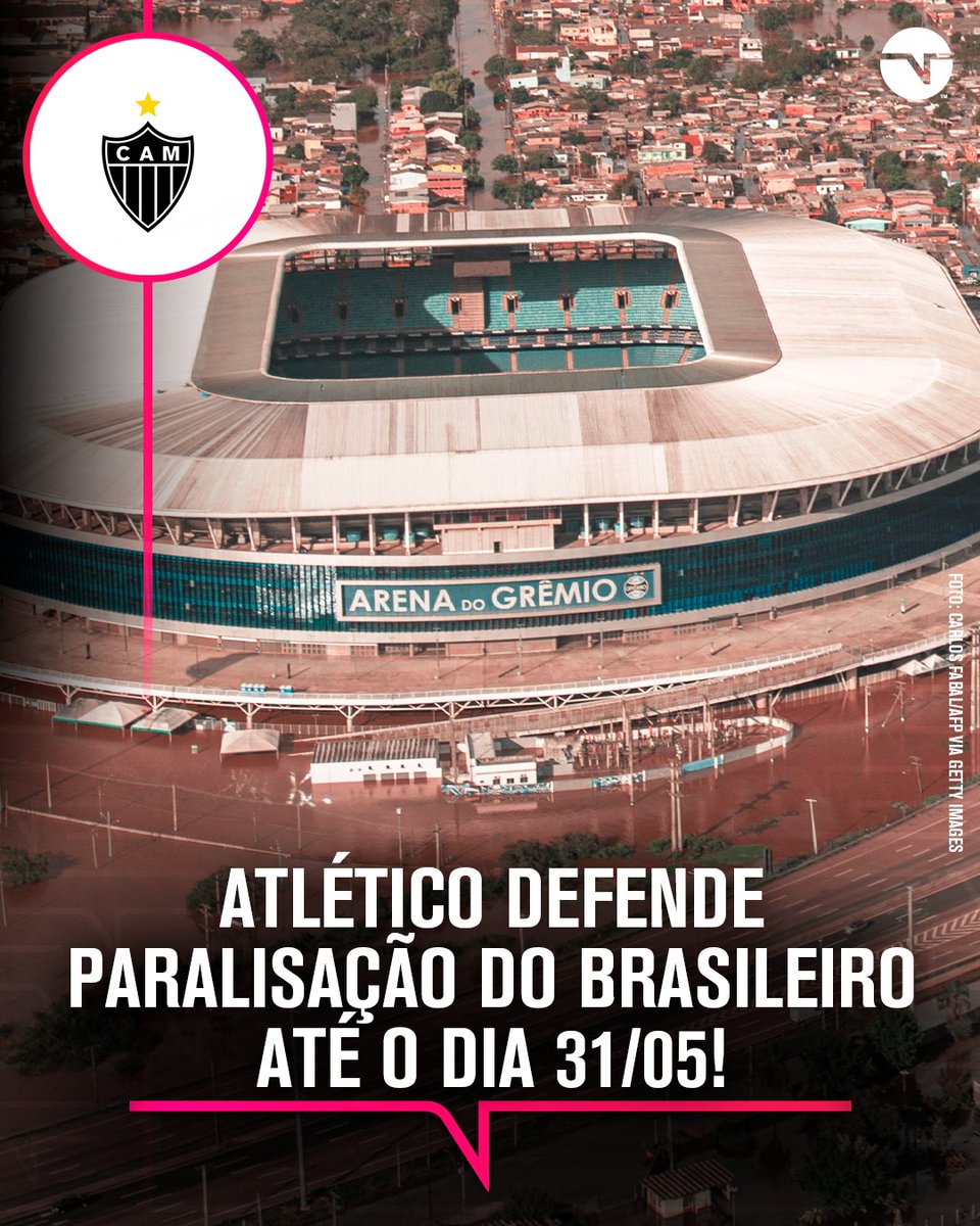 Em nota oficial, o Atlético defendeu que o #Brasileirão2024 seja paralisado totalmente por duas rodadas, até o dia 31/05, para manter o 'caráter isonômico e paritário da competição', além de citar o momento humanitário pelo qual passa o povo gaúcho.

🚨 Você pode ajudar a