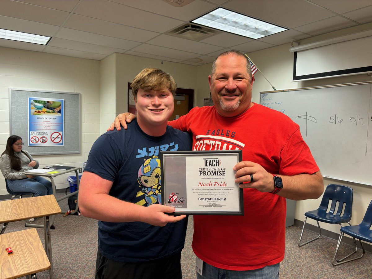 Jason Herman (@jasonhermanon) on Twitter photo Congratulations to Noah Pride. His post-secondary plan is education and we want him back in Olathe. This certificate promises him an interview after he gets his degree. <a href="/olatheschools/">Olathe Public Schools</a> <a href="/ONFlightCrew/">Eagle Flight Crew</a> <a href="/ahillman25/">Amy Hillman</a> <a href="/ON_Students/">Eagle Nation</a> Congratulations to Noah Pride. His post-secondary plan is education and we want him back in Olathe. This certificate promises him an interview after he gets his degree. <a href="/olatheschools/">Olathe Public Schools</a> <a href="/ONFlightCrew/">Eagle Flight Crew</a> <a href="/ahillman25/">Amy Hillman</a> <a href="/ON_Students/">Eagle Nation</a>