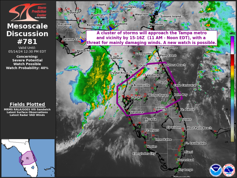 Storom Prediction Center (@NWSSPC ) is monitoring line of thunderstorms approaching our west coast and may issue a severe weather watch (40%) chance. Regardless, a few strong to severe thunderstorms are likely into mid-afternoon. #Florida #Skytower