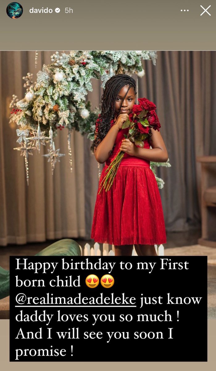 'I love you so much, and I will see you soon, I promise,'  Davido tells his first child, Imade, as she turns 9.🥳