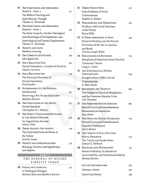 MattMBarrett's tweet photo. Here is the table of contents for On Classical Trinitarianism. 40 chapters. Protestants. Roman Catholics. Eastern Orthodox. All from for the sake of retrieving Nicaea. Which chapter are you most eager to read? I’ll just say, Horton’s is quite the closer. Coming soon @ivpacademic. https://t.co/RKsuj8GA1T
