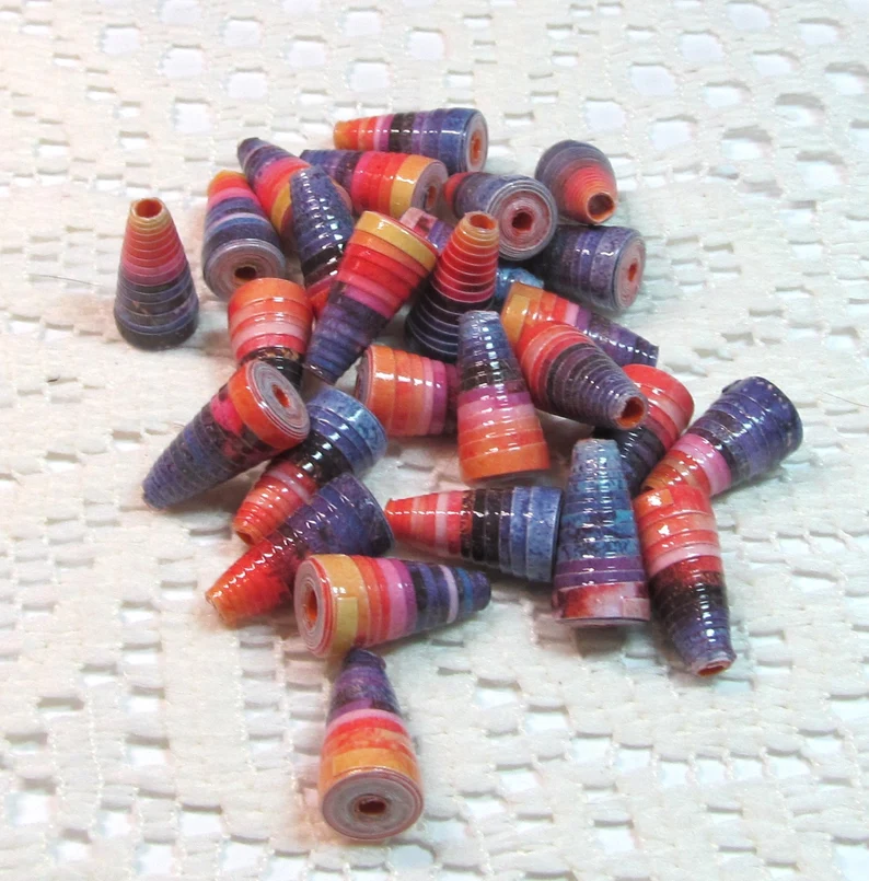 Paper Beads, Loose Handmade, Jewelry Making Supplies, Alcohol Ink Ombre Purple and Pink etsy.me/3QINaq9 via @Etsy #paperbeads #uniquebeads #conebeads #jewelrymaking #jewelryfindings #madefrompaper