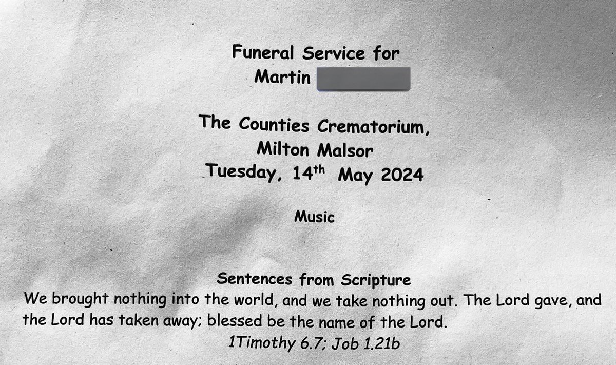 This morning I attended the saddest funeral I have ever been to. 4 mourners in the rain. No family, no friends. Just 4 mourners from professional bodies. I cried all the way home. His name was Martin. He was an arsenal fan, he lived and he was cared for. X