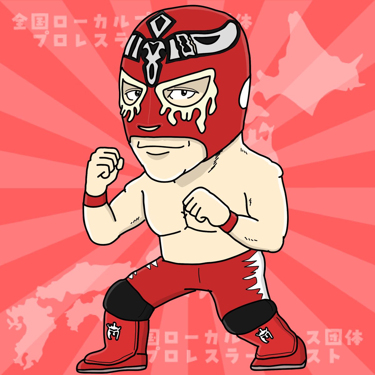 全国ローカルプロレス団体プロレスラーイラスト No.196 エル・カマンベール #全国ローカルプロレスラーイラスト #似顔絵　#十勝プロレス #エル・カマンベール