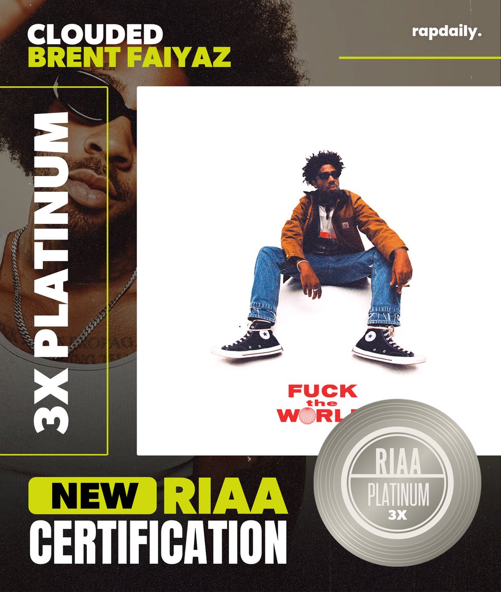 RapDaily's tweet image. Brent Faiyaz’ track #Clouded is now RIAA Certified 3x Platinum.

Other NEW Plaques:
• #Rehab — 2x Platinum 
• #AllMine — 2x Platinum
• #BeenAway — Platinum
• #JackieBrown — Platinum
• #Mercedes — Gold
• #RollingStone — Gold
• #LooseChange — Gold
• #PriceOfFame — Gold

Any…